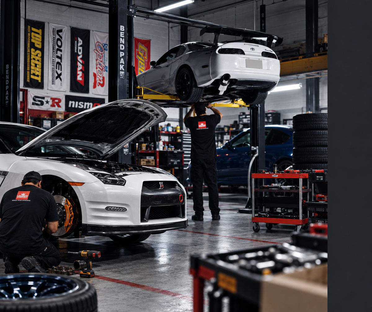 Performance vehicles inside the CrownSpeedLab workshop