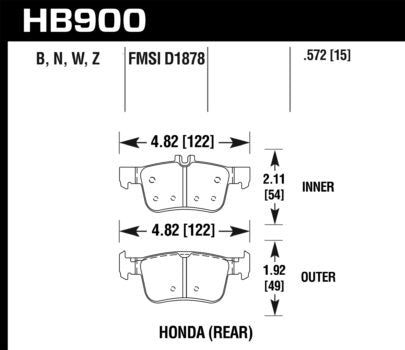 Hawk Performance HPS 5.0 Rear Brake Pads Honda Civic FK8 2017 - 2019